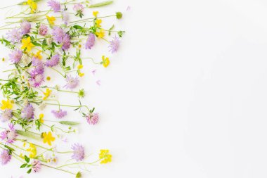 Beyaz arka planda yaz çiçekleri