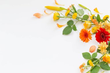 çerçeve beyaz zemin üzerine güzel çiçekler