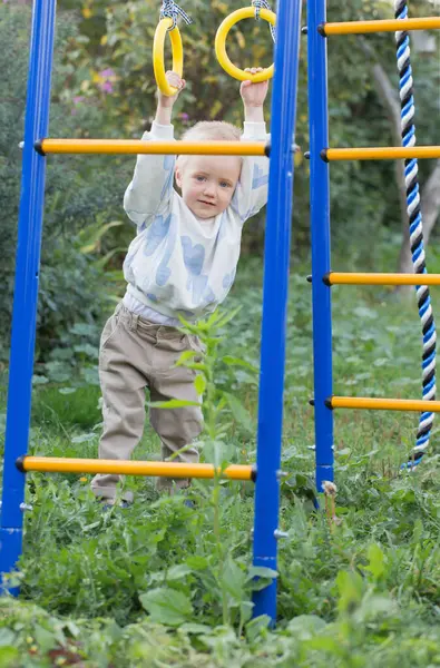 Little Boy Playground Summer Day — Stock Photo, Image