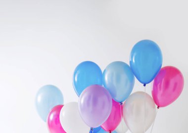 Beyaz arkaplanda mavi ve pembe balonlar