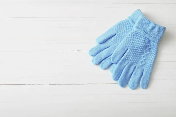 Blue Gloves White Wooden Background — Stock Photo, Image
