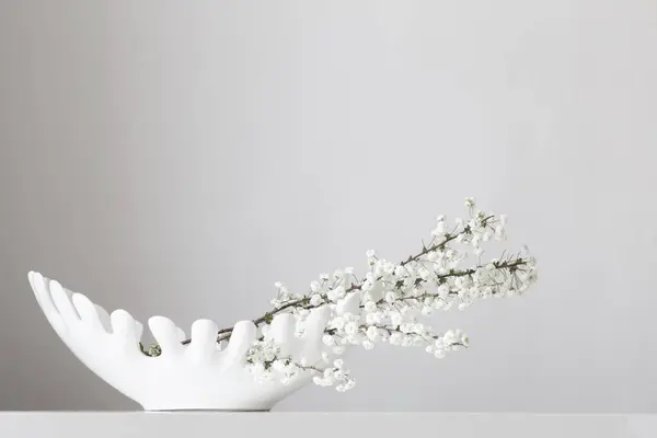 White Spring Flowers Ceramic White Vase White Background — Stock Photo, Image