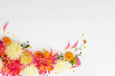 Beyaz arkaplanda güzel çiçekler kompozisyonu