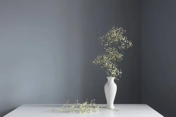Zigeunerblumen Weißer Vase Auf Blauem Hintergrund — Stockfoto