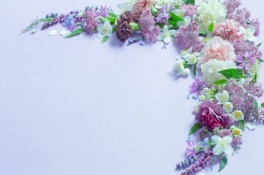 Açık mor arka planda güzel yaz çiçekleri