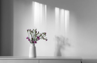 arka plandaki beyaz vazoda karanfil çiçekleri