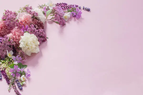 Belles Fleurs Été Sur Fond Papier Rose — Photo