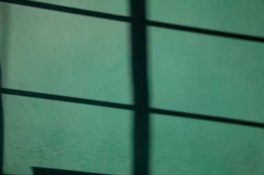 Yeşil duvarın arka planında gölge ve güneş ışığı var.