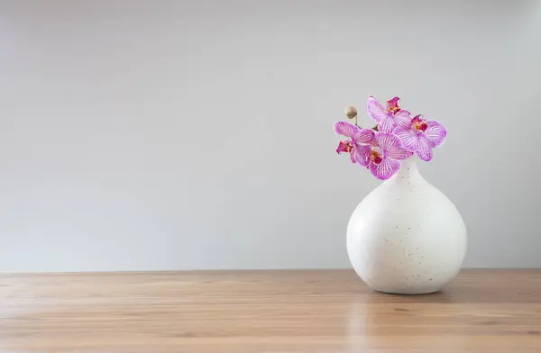 Orquídea Púrpura Jarrón Cerámica Moderna Sobre Fondo Blanco — Foto de Stock