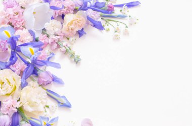 Pastel arka planda güzel bahar çiçekleri