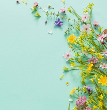 Vahşi bahar çiçekleri kağıt arkaplanda