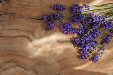 Koyu ahşap arka planda lavanta çiçekleri