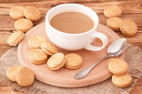Slow Morning Sweet Cookies Coffee Milk Cacao Drink Selective Focus — Stock Photo, Image