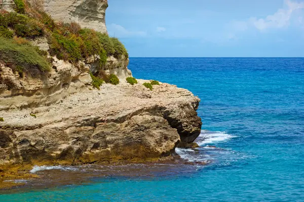 stock image Mountain rock with azure sea view in summer season. 