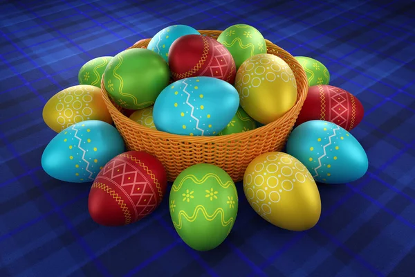 Coloridos Huevos Pascua Pintados Cesta Render Imagen De Stock