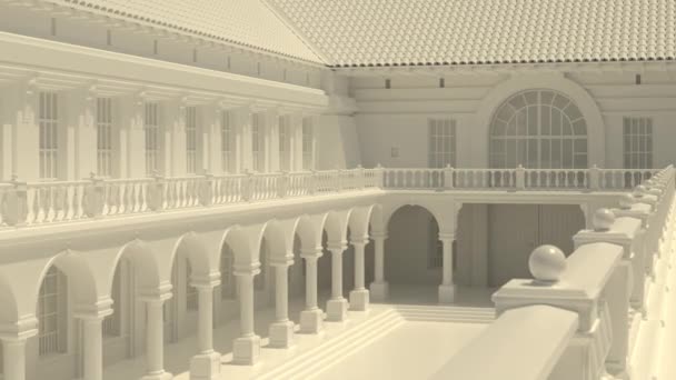 ボローニャ様式のイタリアの宮殿 バルコニーと柱が付いているヴィンテージの建物 滑らかなカメラの動きが付いている粘土3Dレンダリング パステルカラーのジェネリックアーキテクチャ — ストック動画