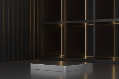 Mücevher ürünleri gösterimi ya da sunumu için 3d sahnesi, 3d oluşturma