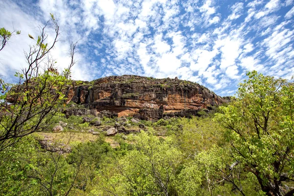 从Kakadu国家公园的Gunwarddehawarde观察所看到的Arhnem Land Escarpment外围的Burrungkui Nourlangie 高耸的悬崖顶上 — 图库照片