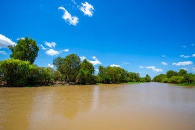 Kakadu, Kuzey Toprakları, Avustralya 'daki Güney Timsah Nehri kıyısındaki muson ormanlarının manzarası