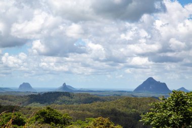 View of the Glass House Mountains from the Maleny Botanic Gardens, 19km away in a straight line.