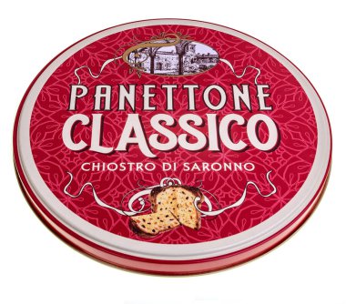 Milan 'dan Panettone Classico' nun Chiostro di Saronno için yaptığı klasik bisküvi kutusu.