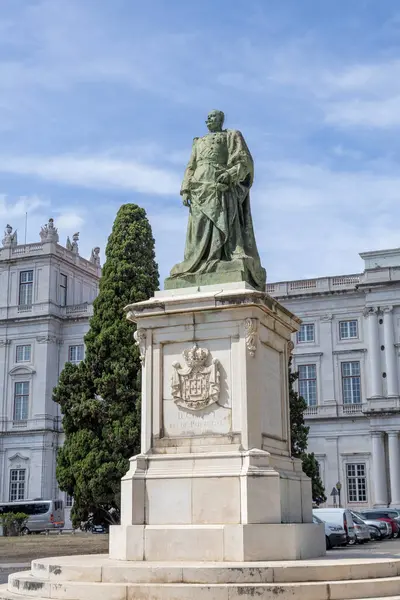 stock image The bronze statue of King D. Carlos I in front of Ajuda National Palace in Lisbon, Portugal