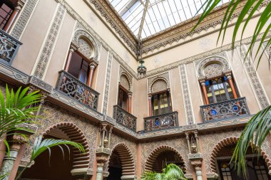 Beautiful Arabic style of the Palace Viscounts of Alverca courtyard, Casa do Alentejo, in downtown Lisbon, Portugal clipart