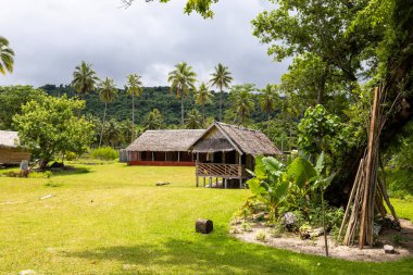 Orly Limanı 'nın evleri, Espiritu Santo' nun pitoresk sahilinin mavi sularındaki bir köy..