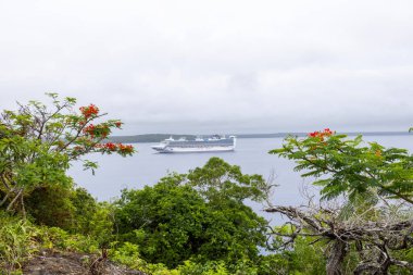 Lifou Adası, Sadakat Adaları, Yeni Kaledonya 'dan bir yolcu gemisinin görüntüsü.