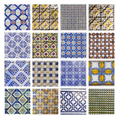 Portekiz, Viana do Castelo 'daki birçok binanın dış duvarlarını kaplayan geleneksel seramik fayansların birleşik görüntüsü