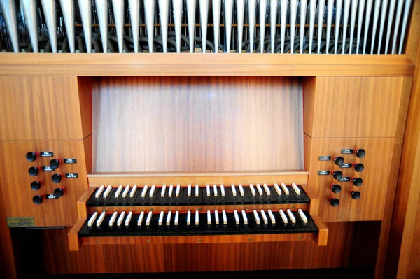 Vintage Pipe Organ Place Worship Indoors — Stock Photo, Image