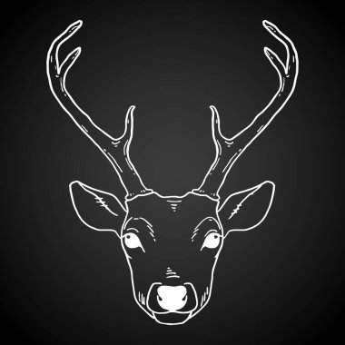 Güzel el çizilmiş kabile tarzı geyik kafası. Sihirli vektör çizimi beyazdan siyaha. Ruhani sanat, yoga, boho stili, doğa ve vahşi doğa. Tişört ve dövme tasarımı.