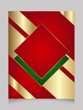 Geometrik Noel eşkenar dörtgen çerçevesi şenlikli altın, kırmızı ve yeşil renklerde. Altın gibi parlak, boş bir sınır. Fotokopi alanına sahip kış tatilleri.