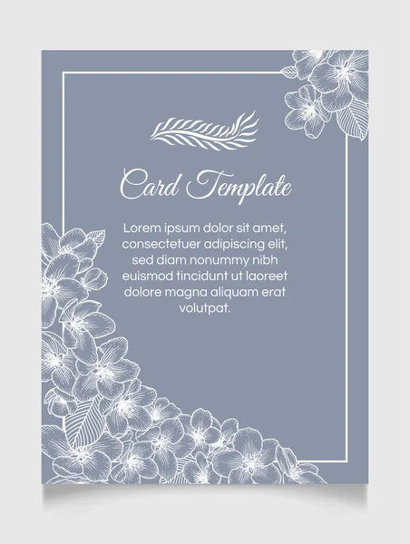 ベクトル植物の花の結婚式の招待状リンゴの花とエレガントなカードモノクロームテンプレート グリーティングカード 天然化粧品 女性の製品のためのライトグレーと白のロマンチックなデザイン — ストックベクタ