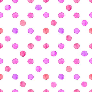 Beyaz bitti izole yuvarlak pembe ve kırmızı nokta sorunsuz elle çizilmiş suluboya desen yaptı.