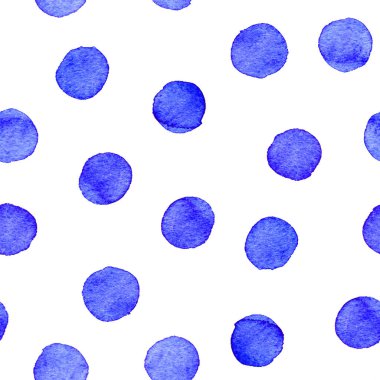 Beyaz bitti izole yuvarlak mavi nokta sorunsuz elle çizilmiş suluboya desen yaptı.