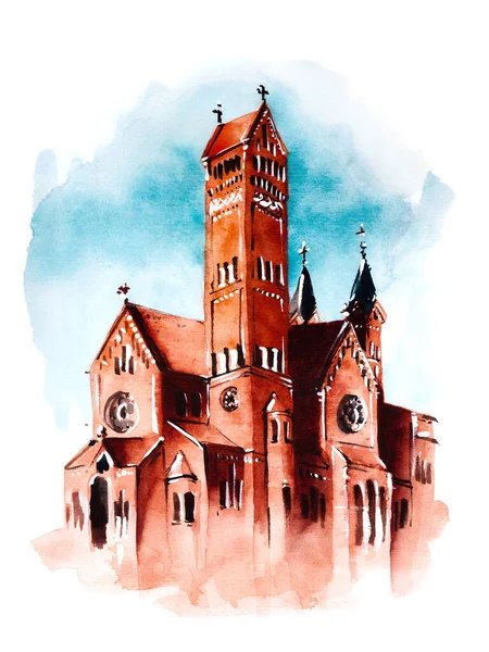 Aquarel Met Hand Getekend Illustratie Van Kerk Van Heiligen Simon — Stockfoto