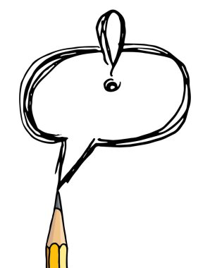 Konuşma balonu ve beyaz üzerine izole grafit kalem. Kırtasiye el çizimi vektör karalama çerçevesi. Beyin fırtınası fikri.