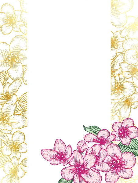Квіткове Ботанічне Весілля Запрошення Елегантний Шаблон Листівки Золотими Рожевими Яблучними — стоковий вектор