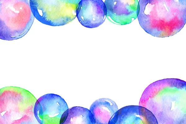 Aquarell Seifenblasen Rahmen Den Weißen Hintergrund Ein Handgezeichnete Aquarell Bunten — Stockfoto