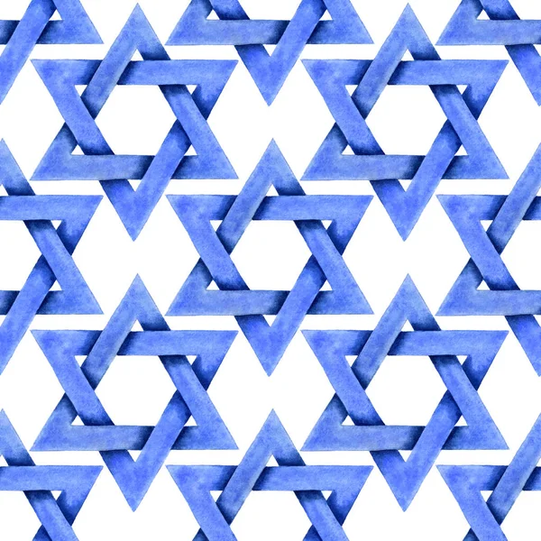 Звезда Акварели Давида Еврейский Религиозный Символ Израиля Бесшовный Узор Знак — стоковое фото