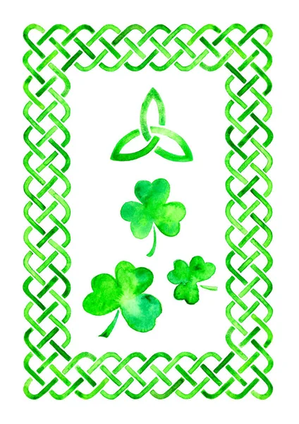 Днем Святого Патрика Трикетра Трилистья Трикветра Ирландский Фестиваль Поздравления Элементов — стоковое фото