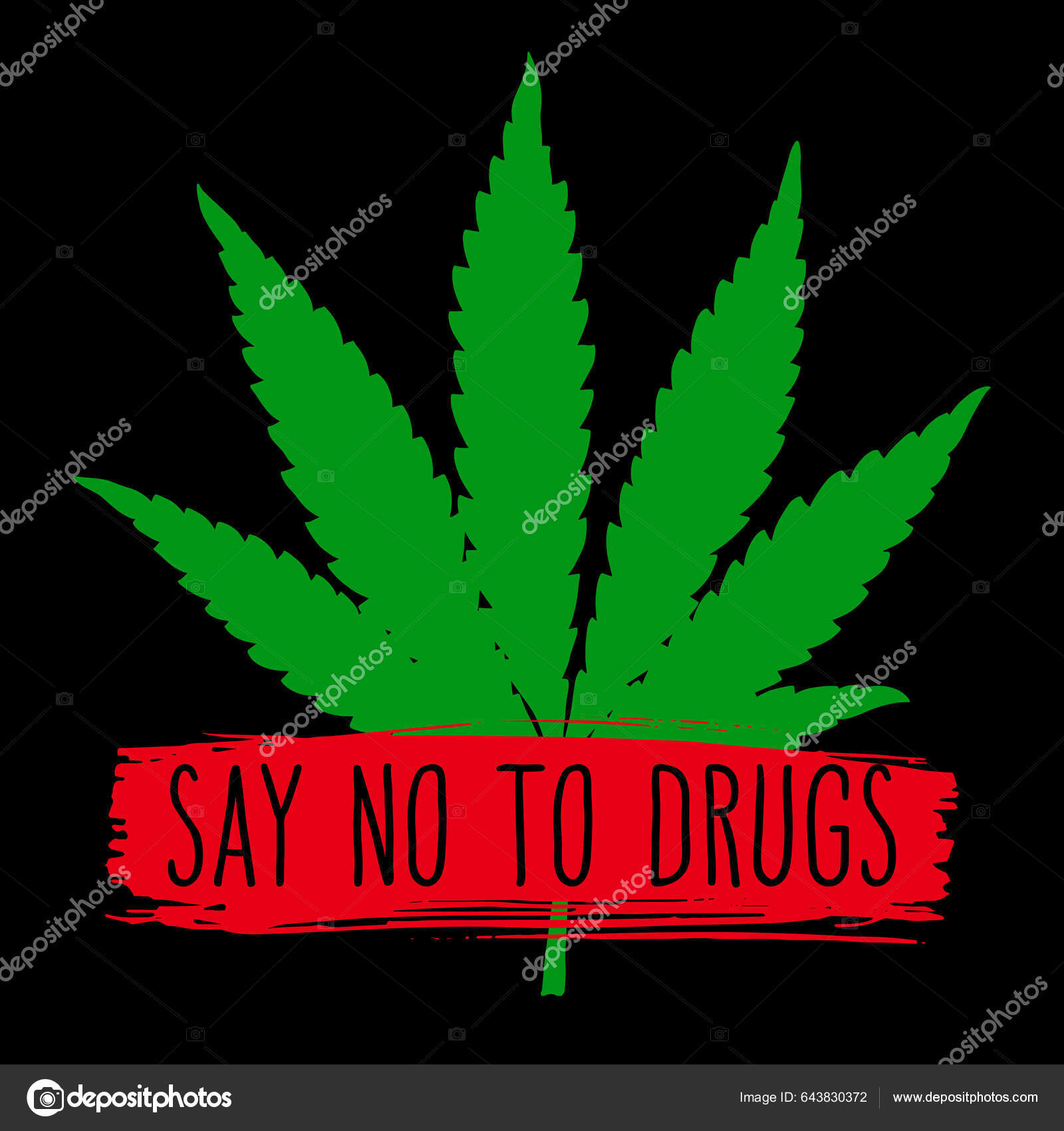 Say Drugs Sign Hand Drawn Marijuana Leaf Prohibited Stop Narcotic Stock ...