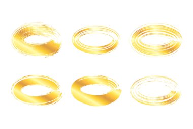Collection of miscellaneous oval golden grunge brush strokes isolated over white background. Set of design elements vector illustration.