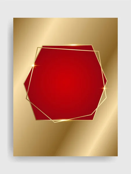 Geometrikus Karácsonyi Sokszög Keret Ünnepi Arany Piros Arany Ragyogó Üres — Stock Vector