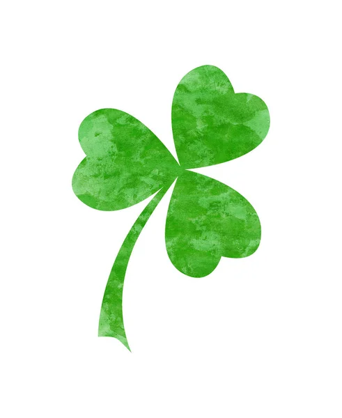 Shamrock trefoil leaf symbol in green isolated over white. Hand drawn watercolor illustration for Happy Saint Patrick\'s Day greeting card. Irish festival celebration design element.