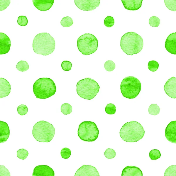 Bezešvé Ručně Tažené Akvarel Vzorek Kulaté Zelené Tečky Izolovaných Bílém — Stock fotografie