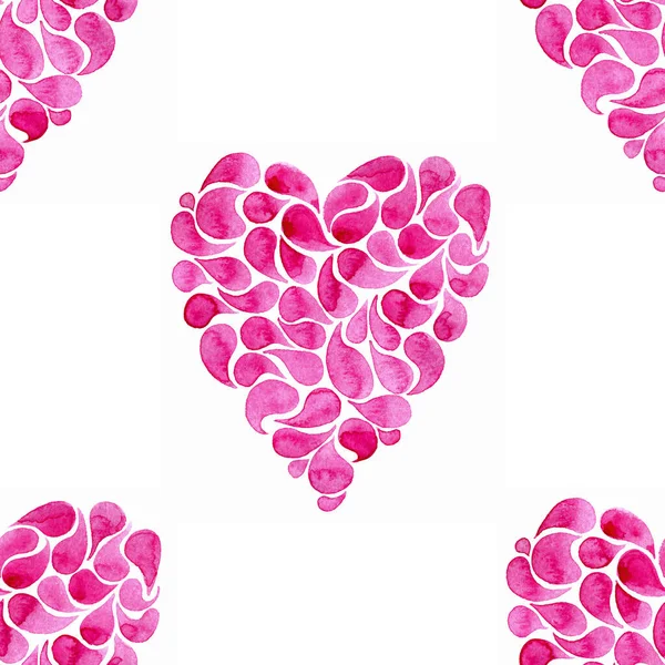 Hand Drawn Watercolor Bright Pink Heart Seamless Pattern Consisting Liquid — Stock Photo, Image