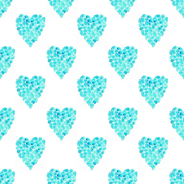 Ručně Kreslené Akvarel Jasně Tyrkysově Modré Srdce Bezešvé Vzor Skládající — Stock fotografie