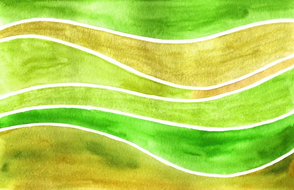 Αφηρημένη Κίτρινη Και Πράσινη Ακουαρέλα Κύματα Ζωγραφική Τέχνη Υφή Οριζόντιο — Φωτογραφία Αρχείου